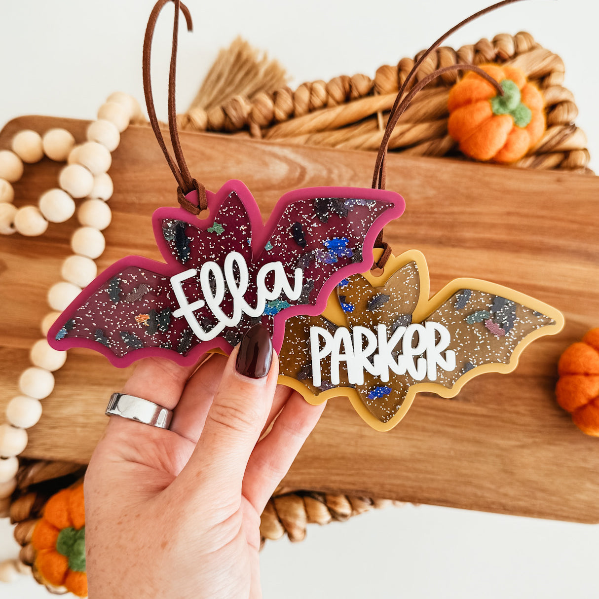 3D Bat Boo Basket Tag (Black or Glitter)
