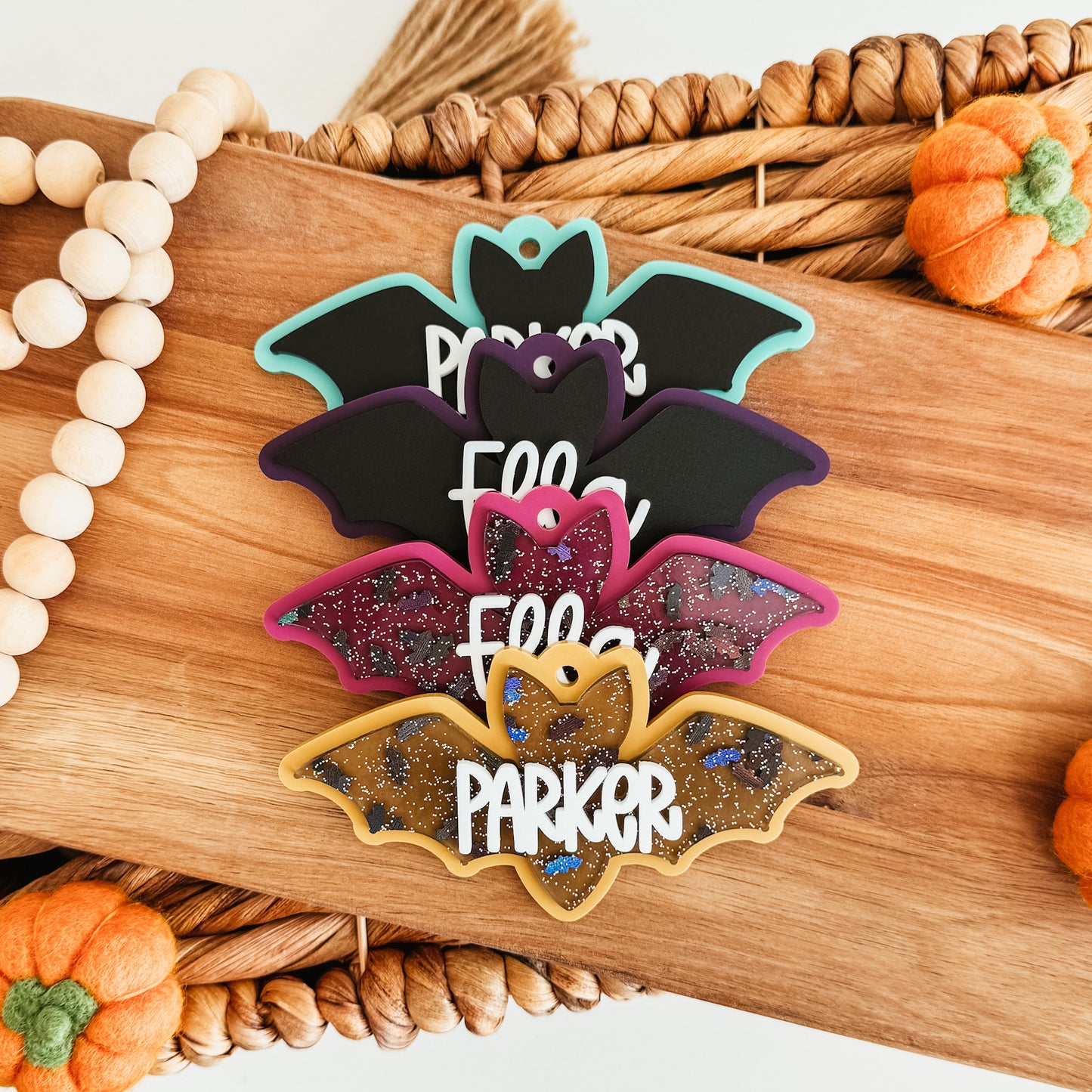 3D Bat Boo Basket Tag (Black or Glitter)