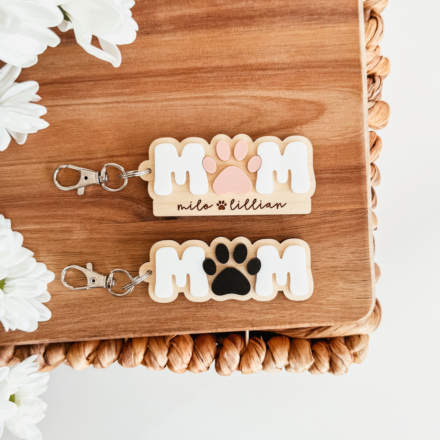 Personalized Paw Print Mom Keychain