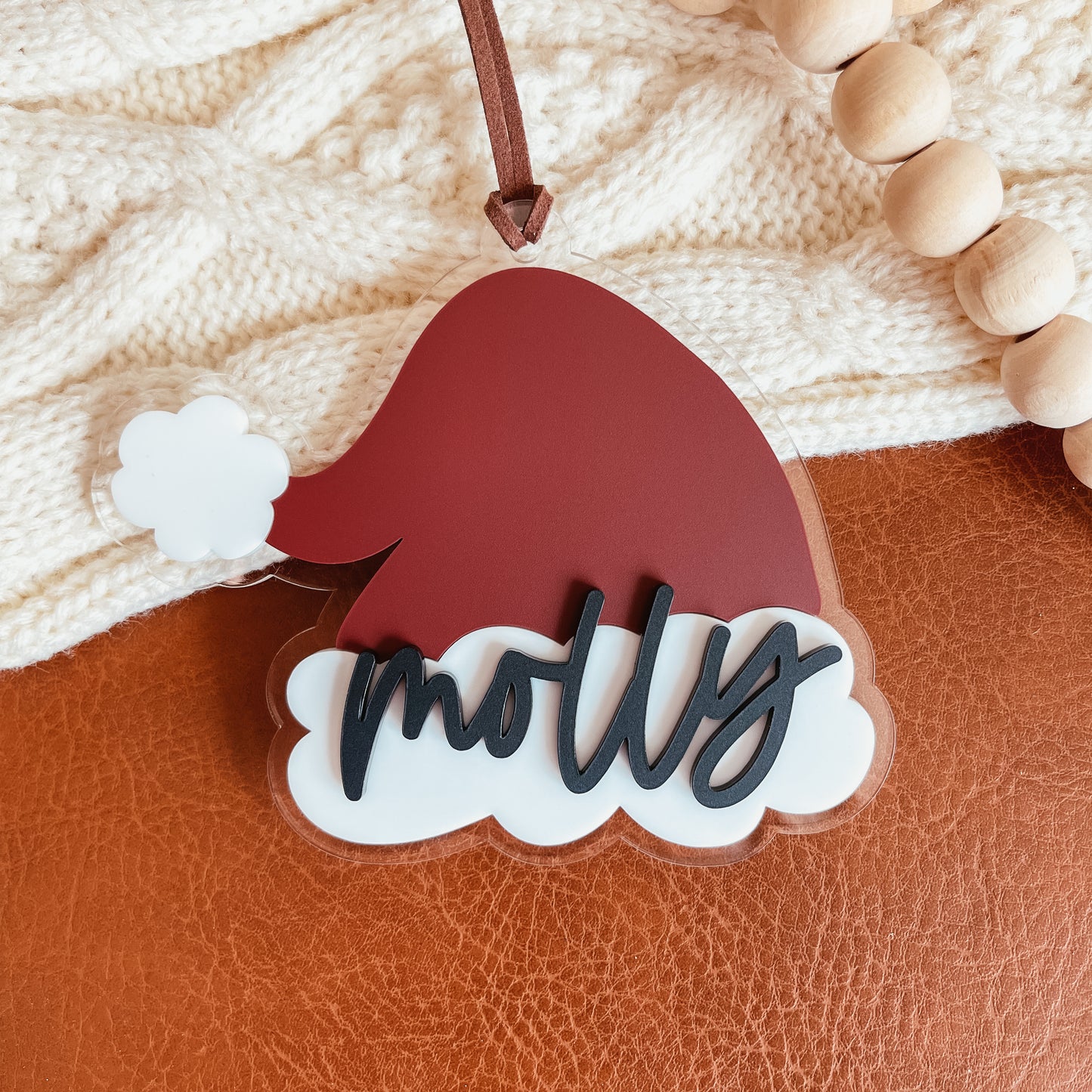 3D Acrylic Santa Hat Stocking Tag
