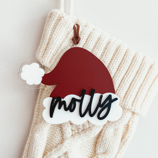 3D Acrylic Santa Hat Stocking Tag