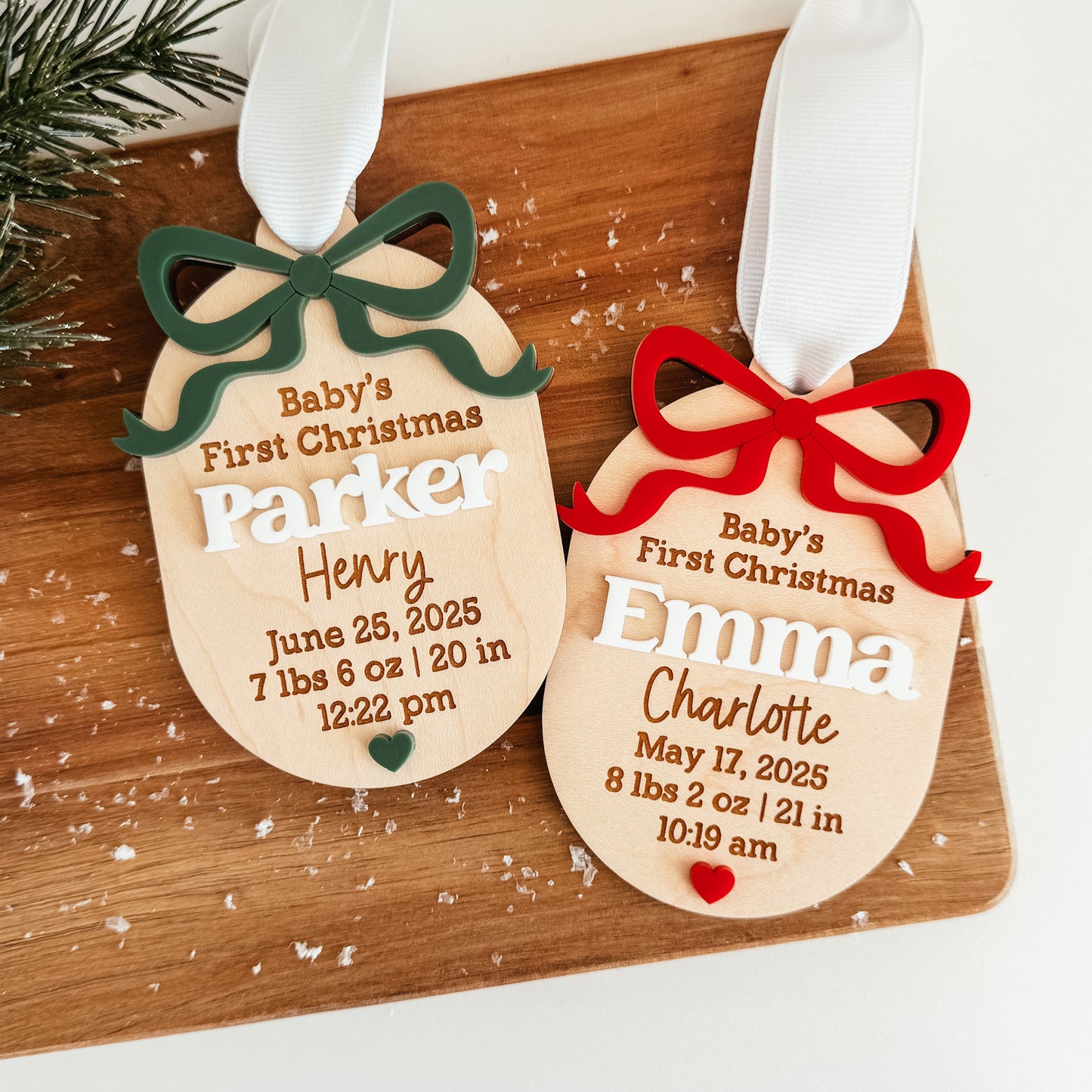 Birth Statistics Ornament With 3D Bow