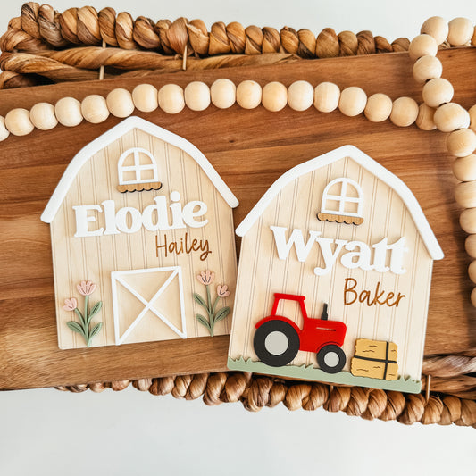 Barn and Tractor Baby Name Announcement Sign