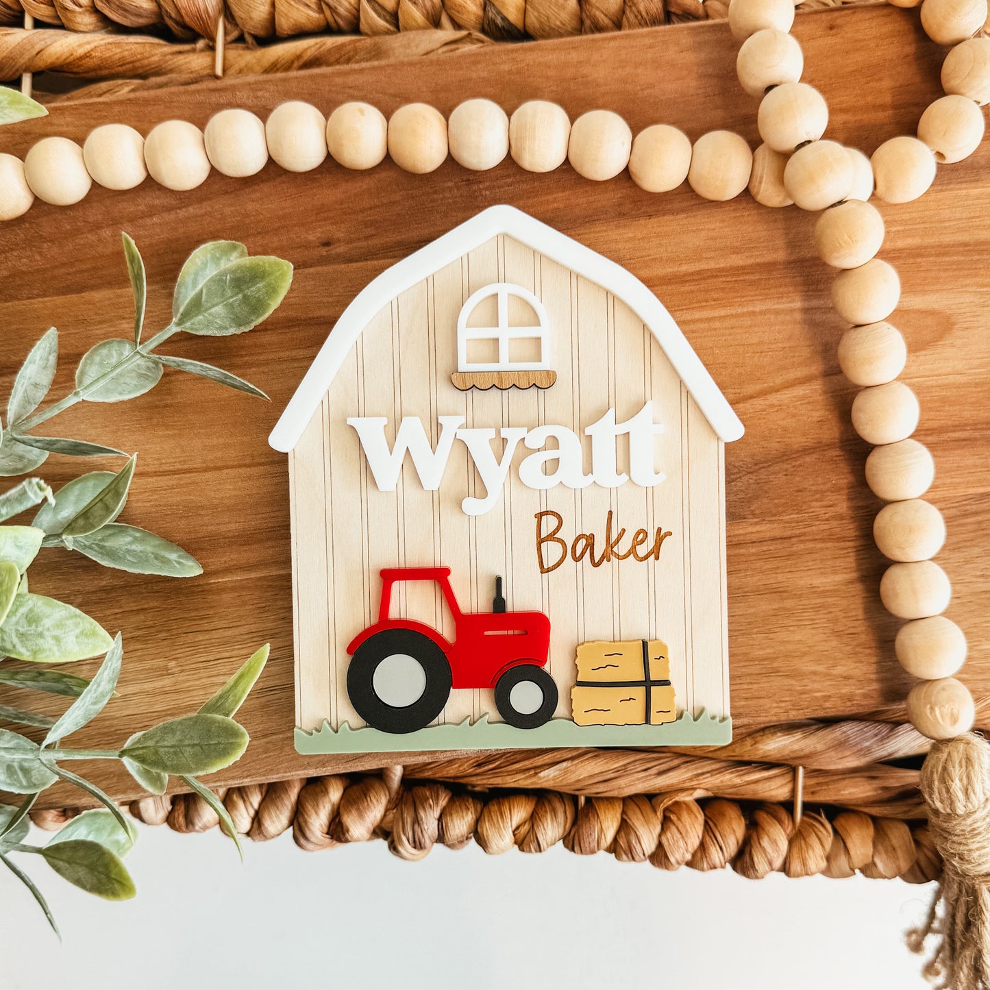 Barn and Tractor Baby Name Announcement Sign