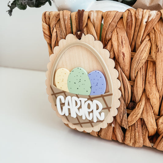 Basket Of Speckled Eggs Easter Tag