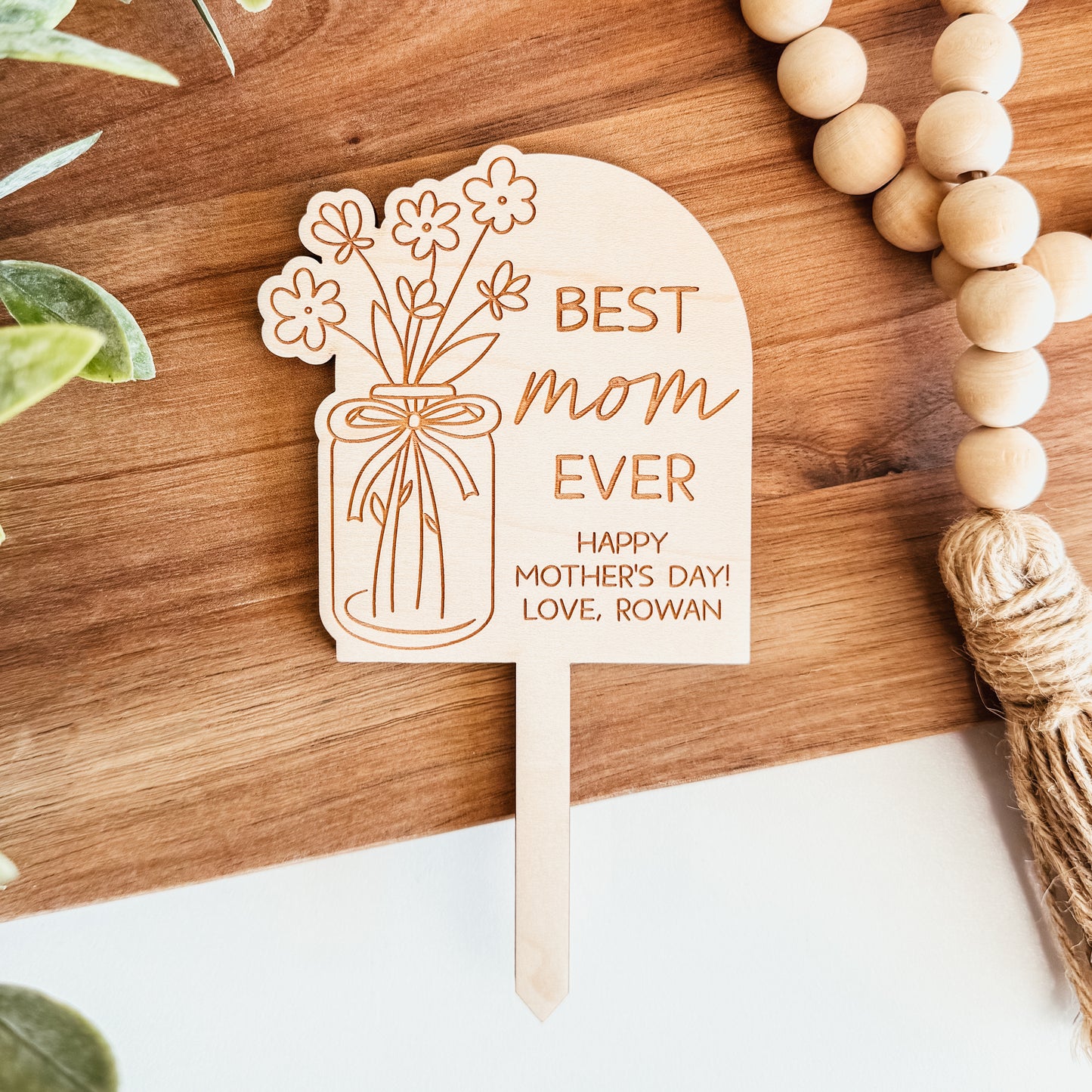 Personalized Mom Wooden Plant Stake