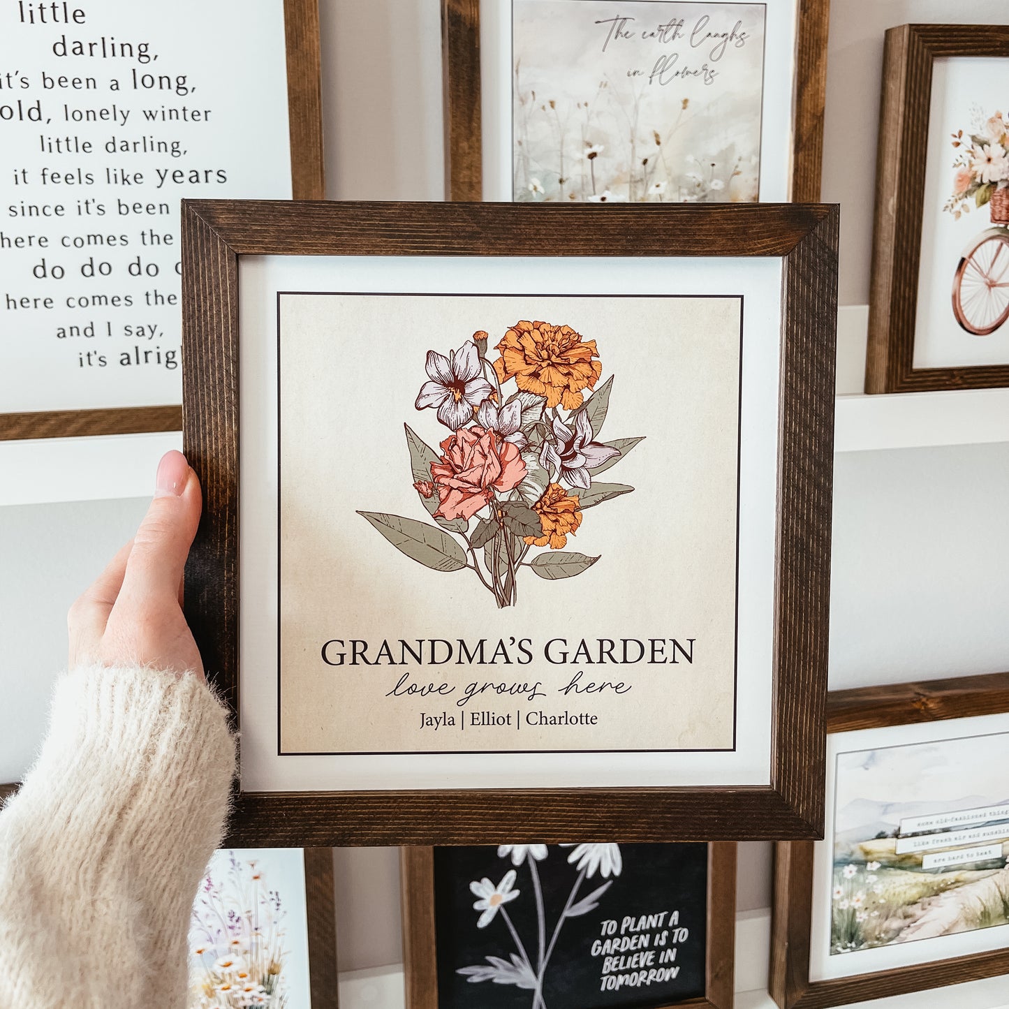 Mom's/Grandma's/Custom Birth Flower Bouquet Framed Sign