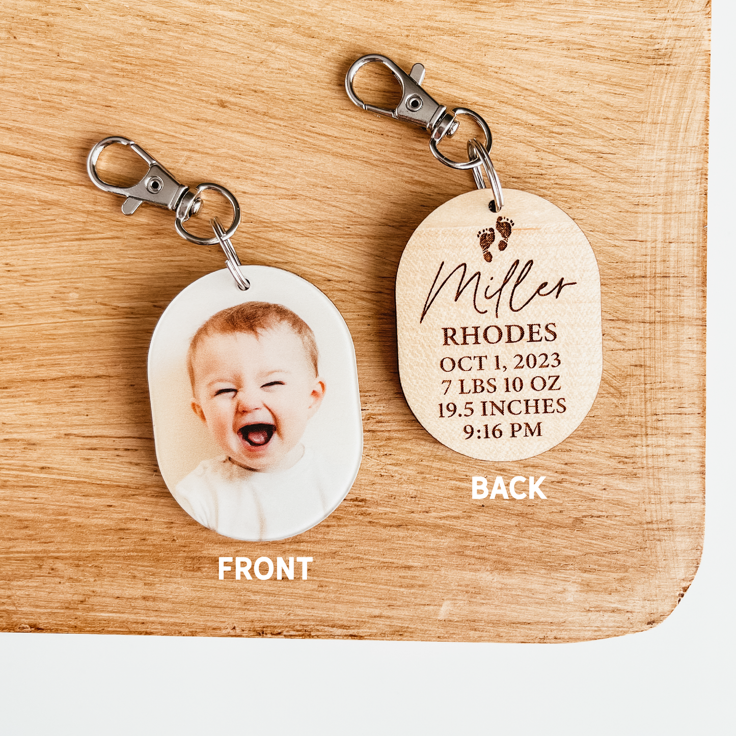 Birth Statistics Photo Keychain