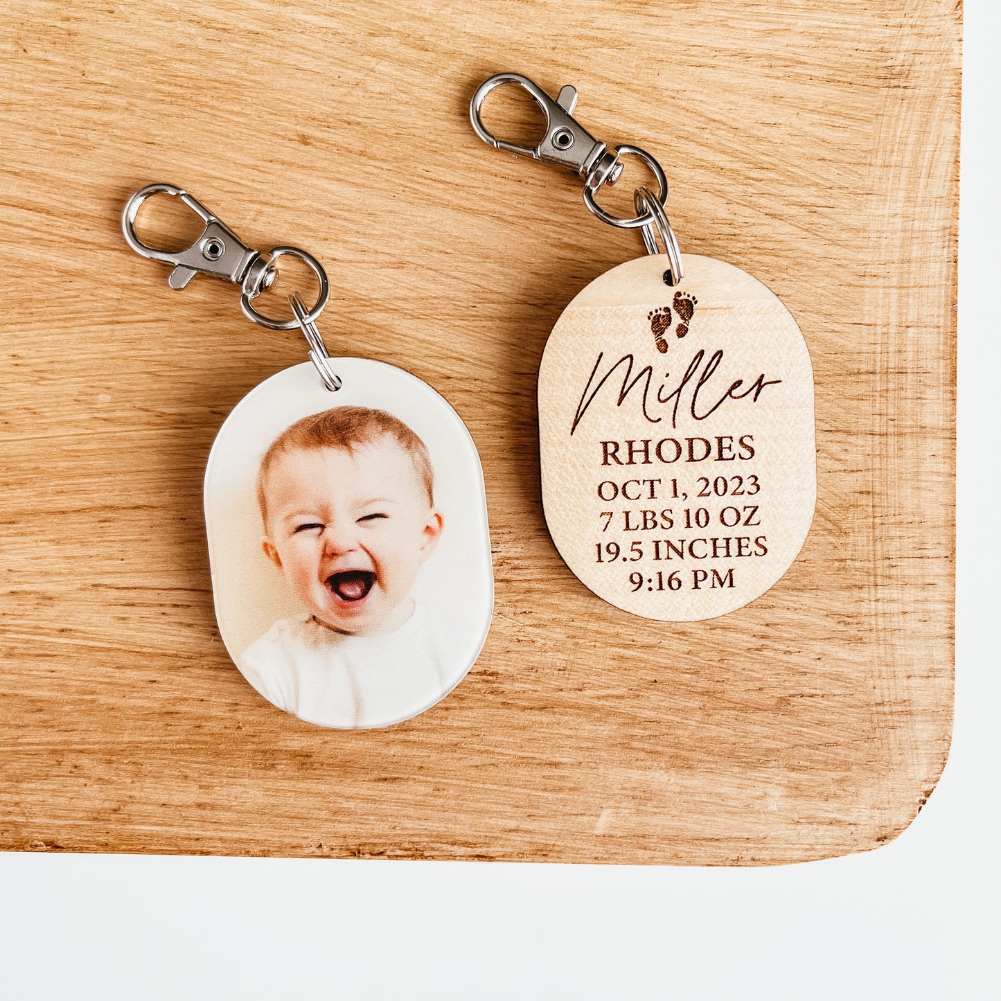 Birth Statistics Photo Keychain