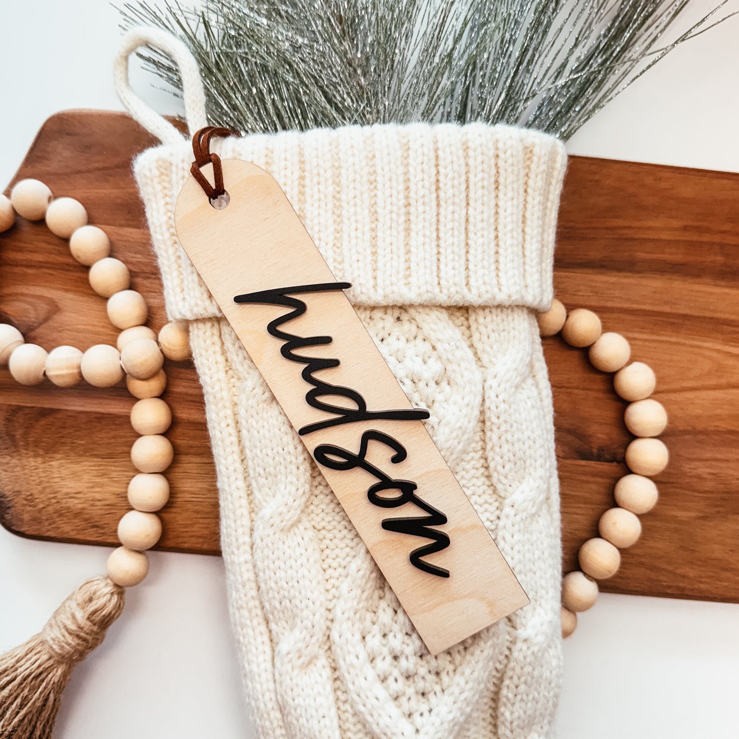 3D Minimalist Script Stocking Tag