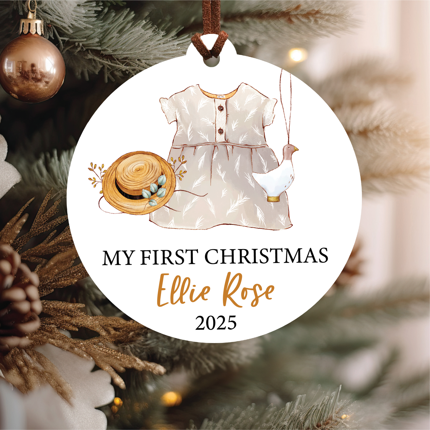 Baby's First Christmas Ornament | Boho Baby Girl or Baby Boy Outfit