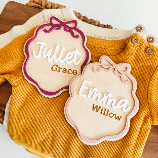 Bow Frame Baby Name Announcement Sign