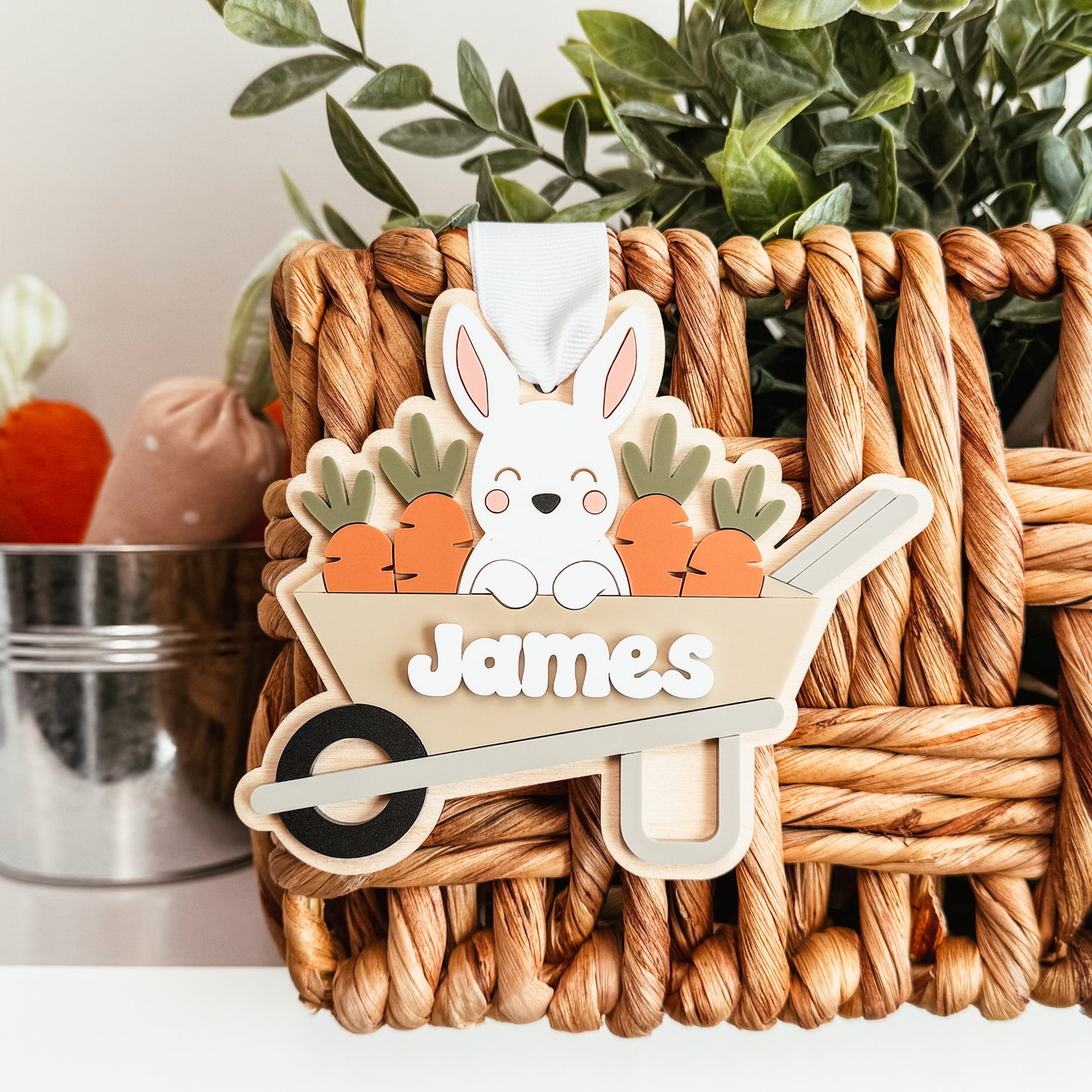 Bunny In Wheelbarrow Easter Tag