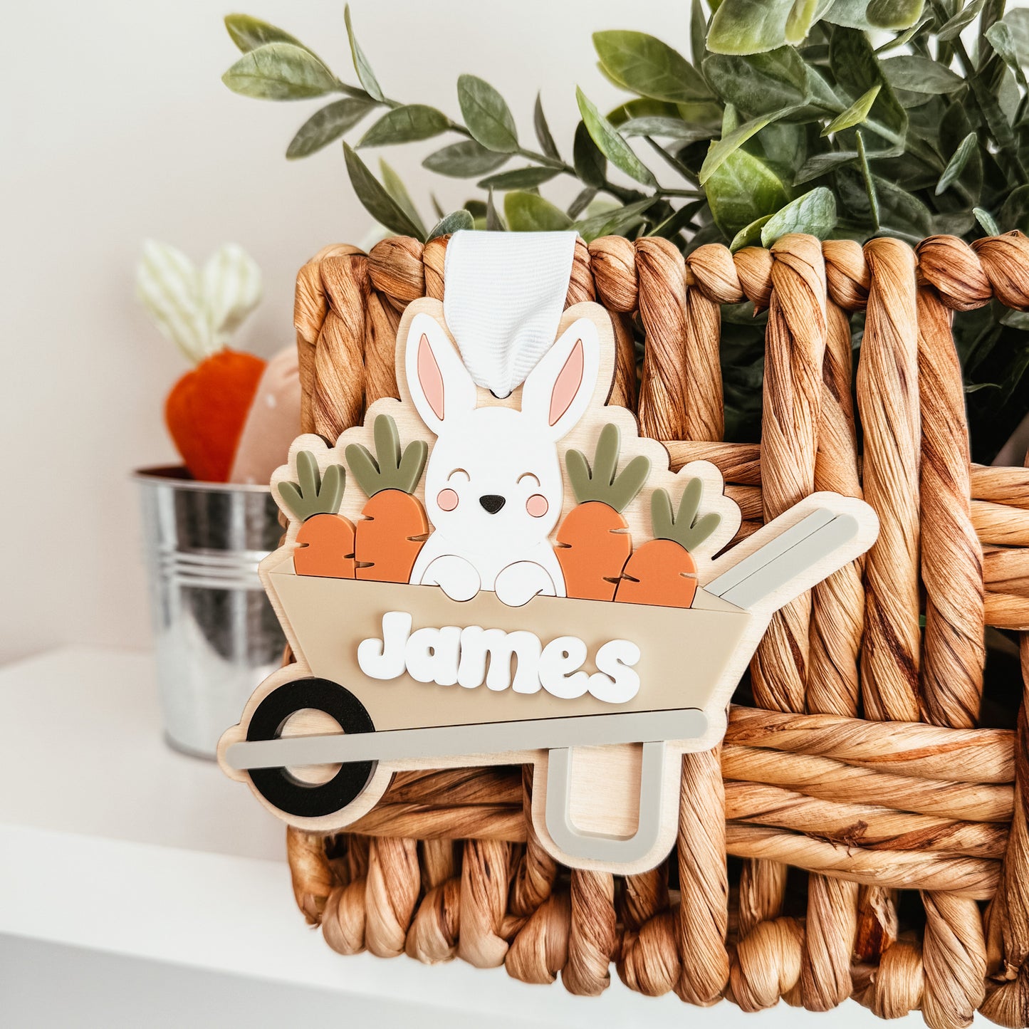 Bunny In Wheelbarrow Easter Tag