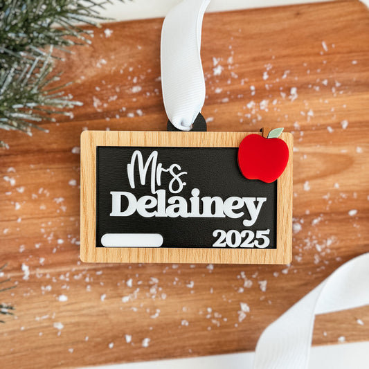 Personalized Teacher Christmas Ornament | 3D Chalkboard