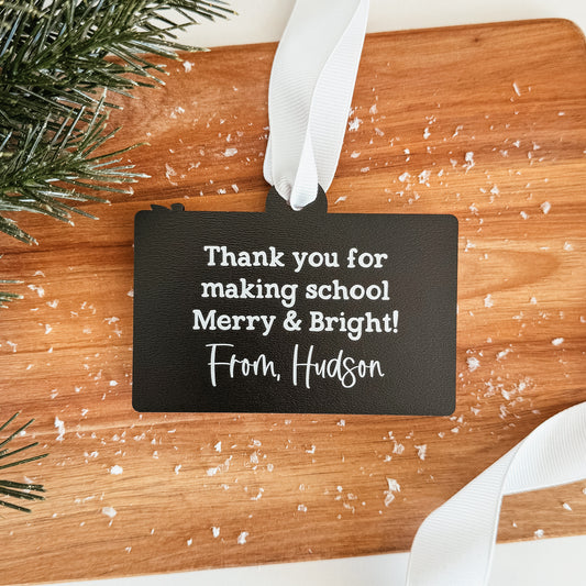 Personalized Teacher Christmas Ornament | 3D Chalkboard