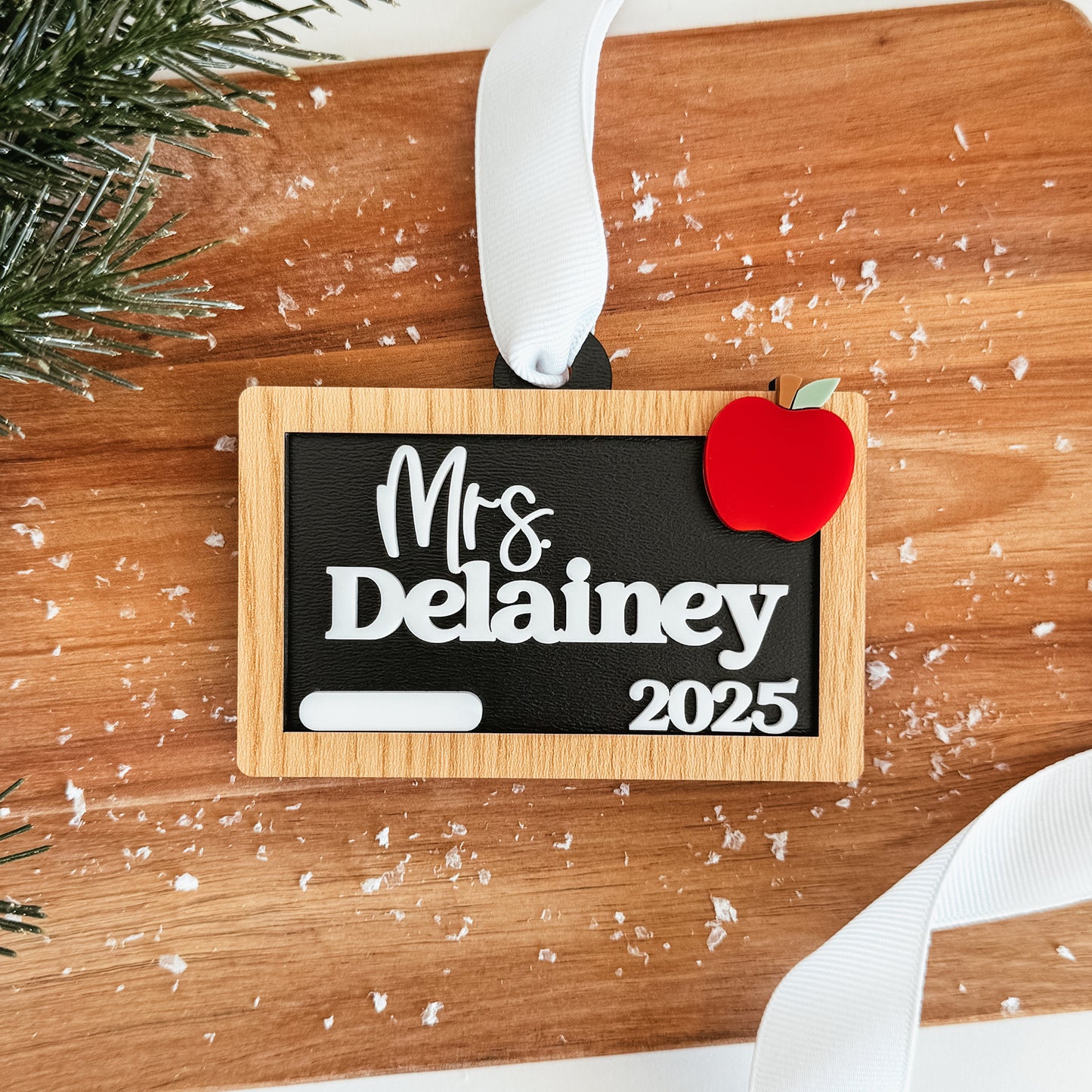 Personalized Teacher Christmas Ornament | 3D Chalkboard