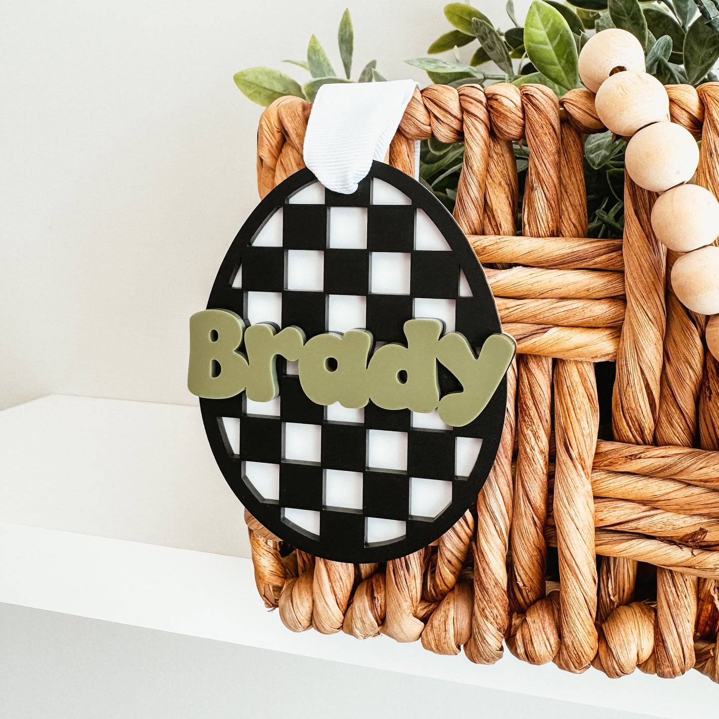 Checkered Egg Easter Basket Tag