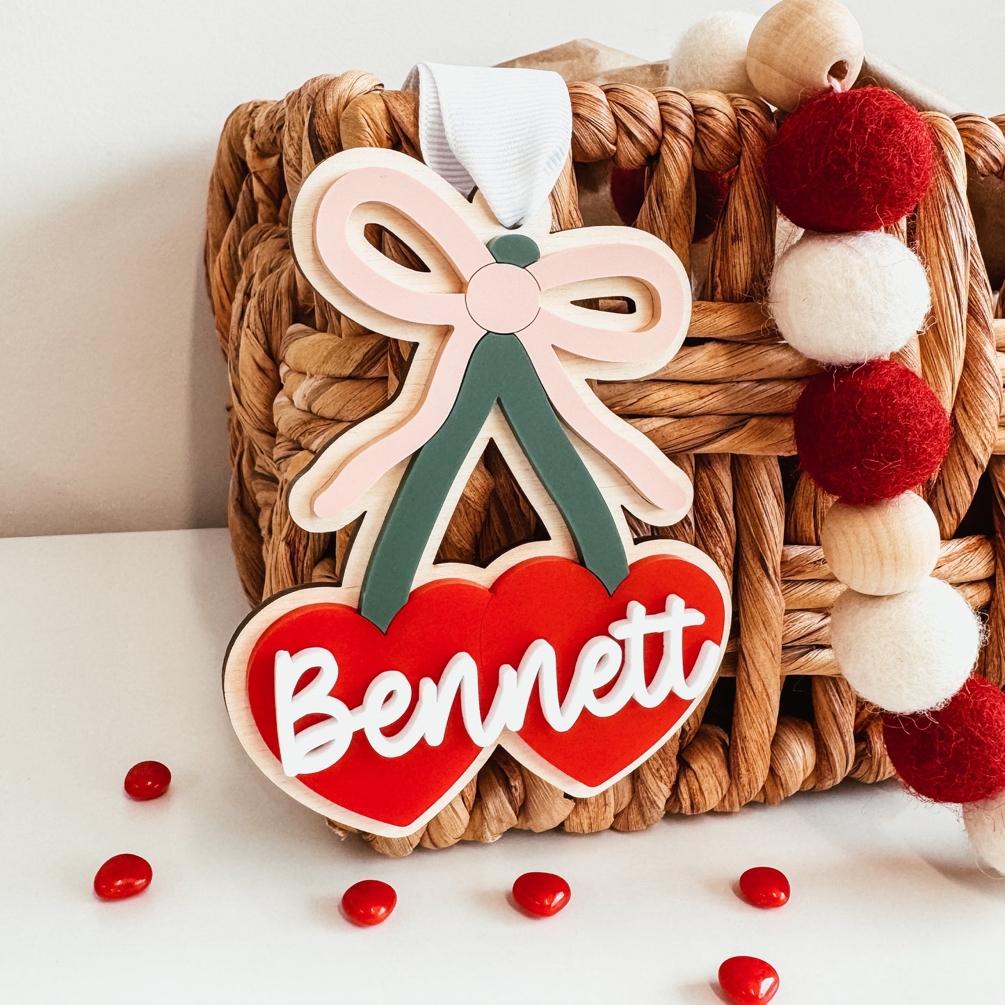 Heart Cherries With Bow Valentine's Day Tag