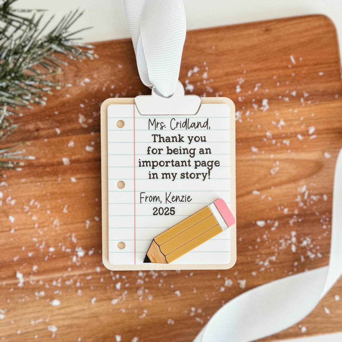 Personalized Teacher Christmas Ornament | 3D Clipboard