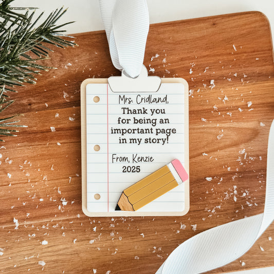Personalized Teacher Christmas Ornament | 3D Clipboard