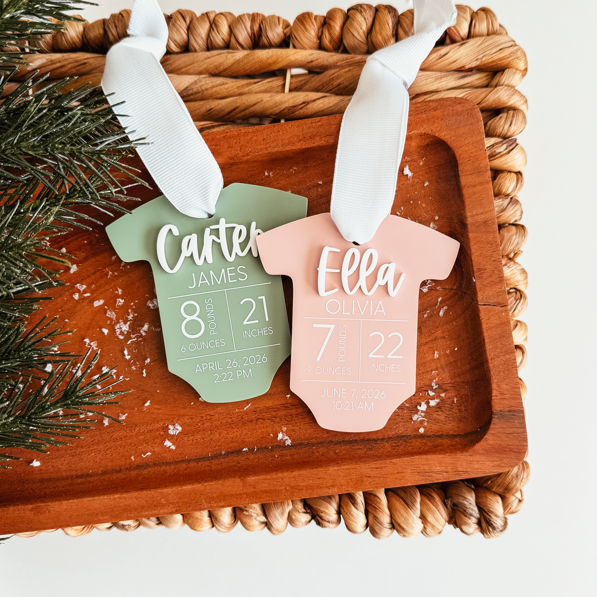 Birth Statistics Onesie Christmas Ornament (3D Coloured)