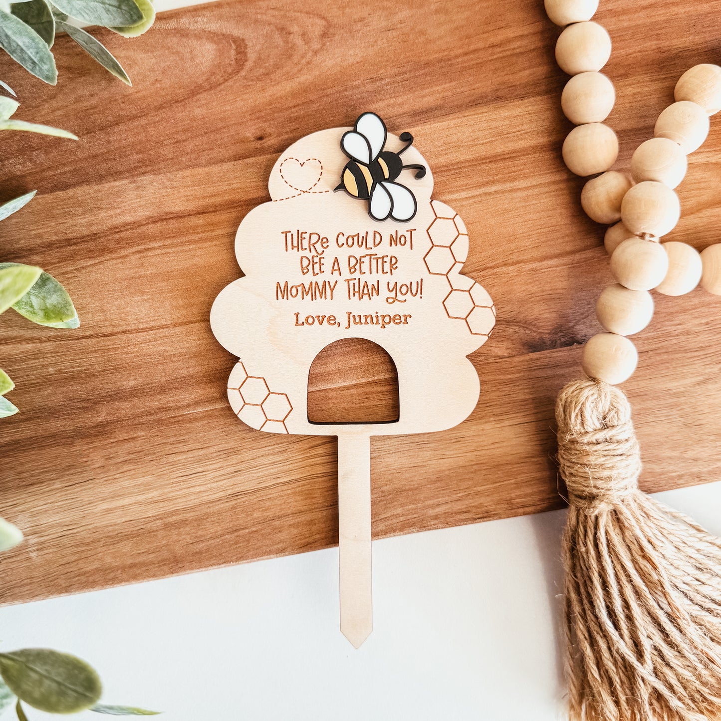 Personalized Bee Wooden Plant Stake