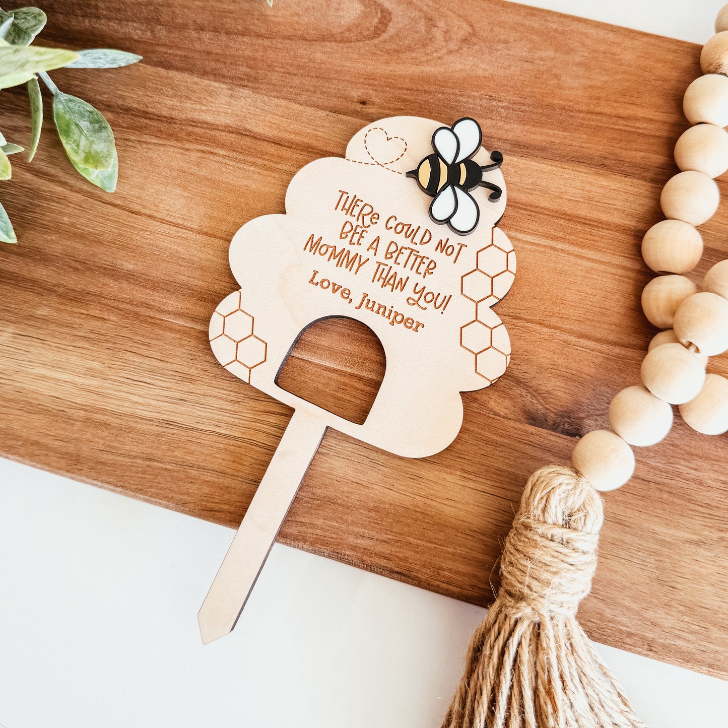 Personalized Bee Wooden Plant Stake