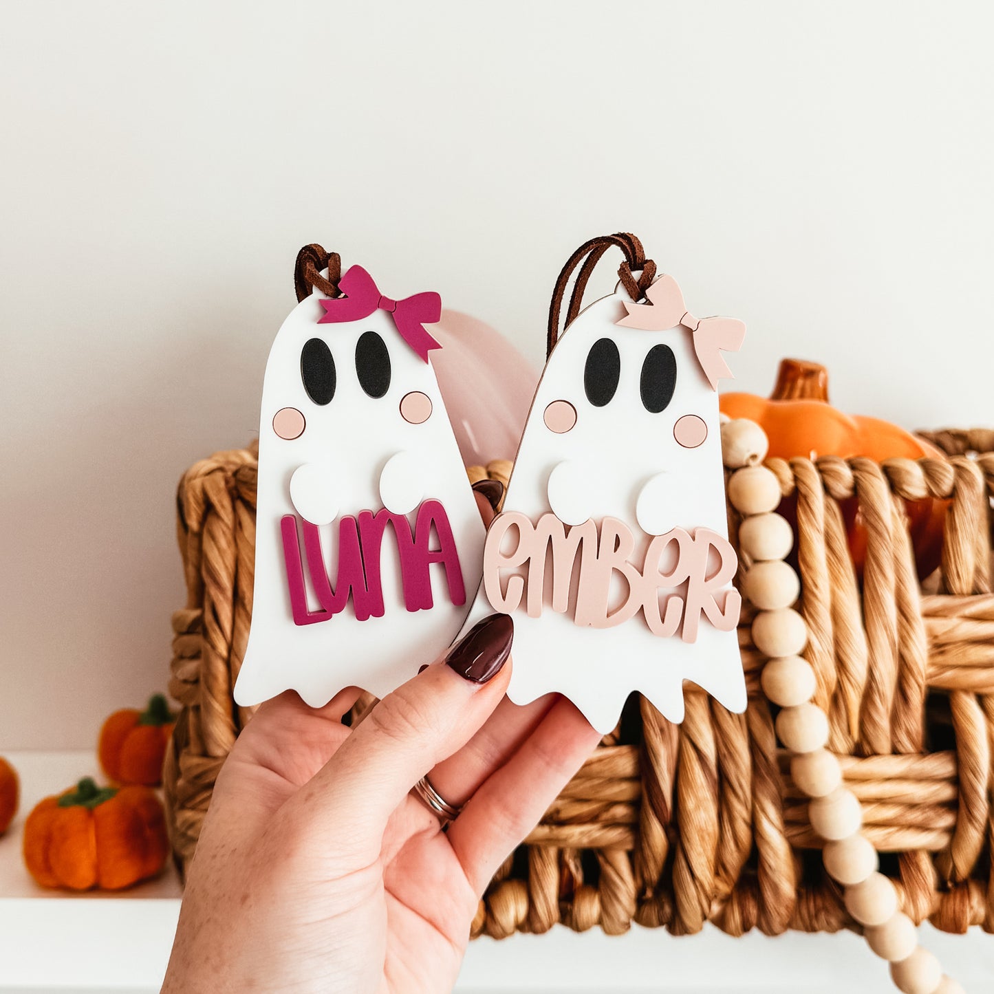 Ghost With Bow Boo Basket Tag