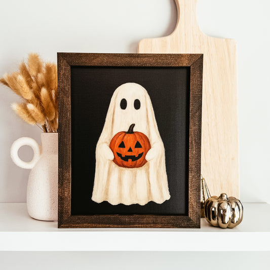 Ghost With Jack-O'-Lantern Vintage Inspired Sign