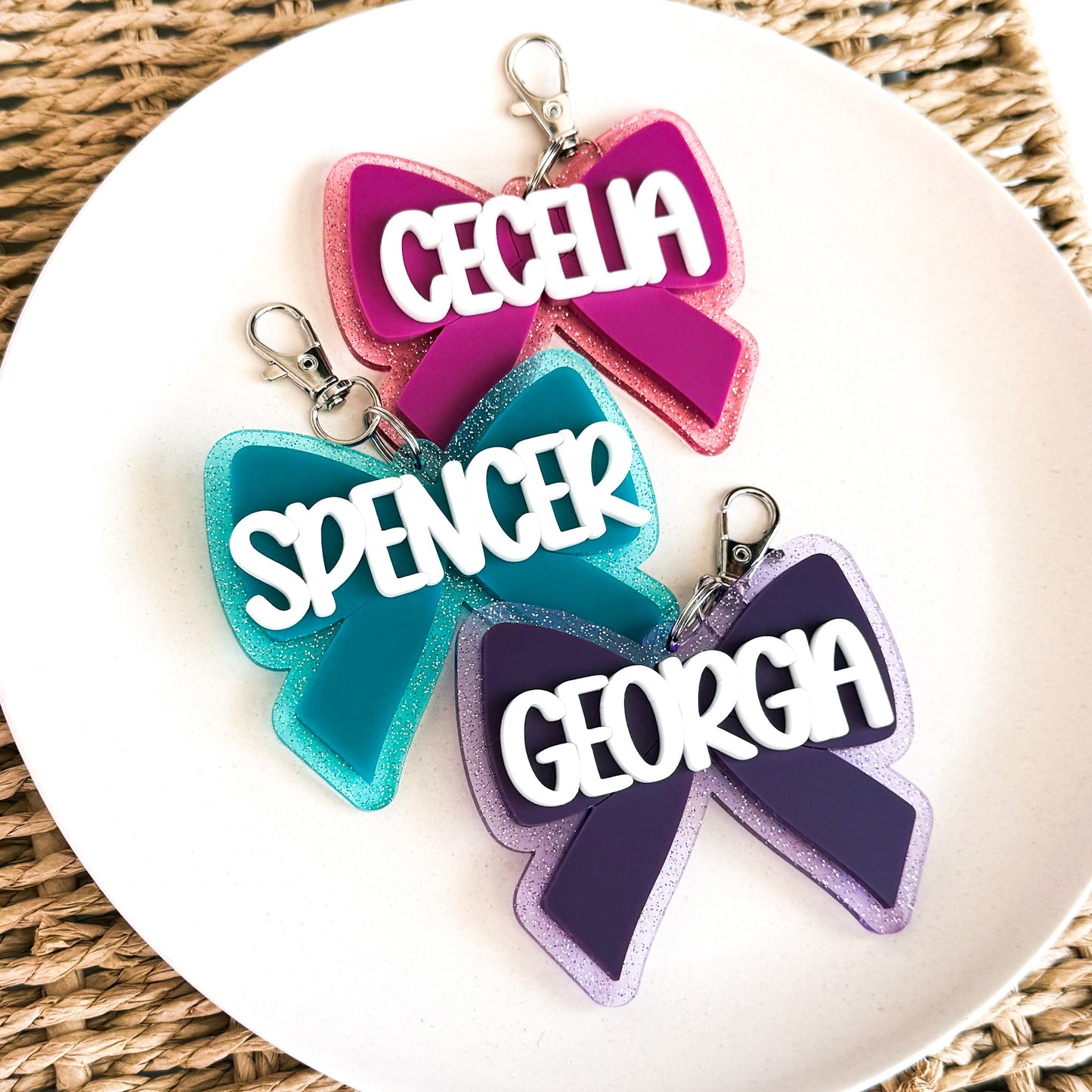 3D Jelly Glitter Bow Acrylic Backpack Tag