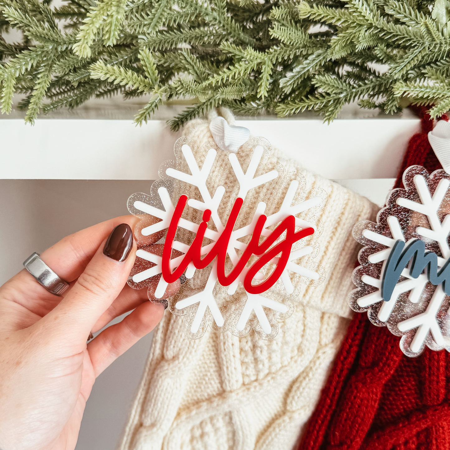 3D Acrylic Snowflake Stocking Tag