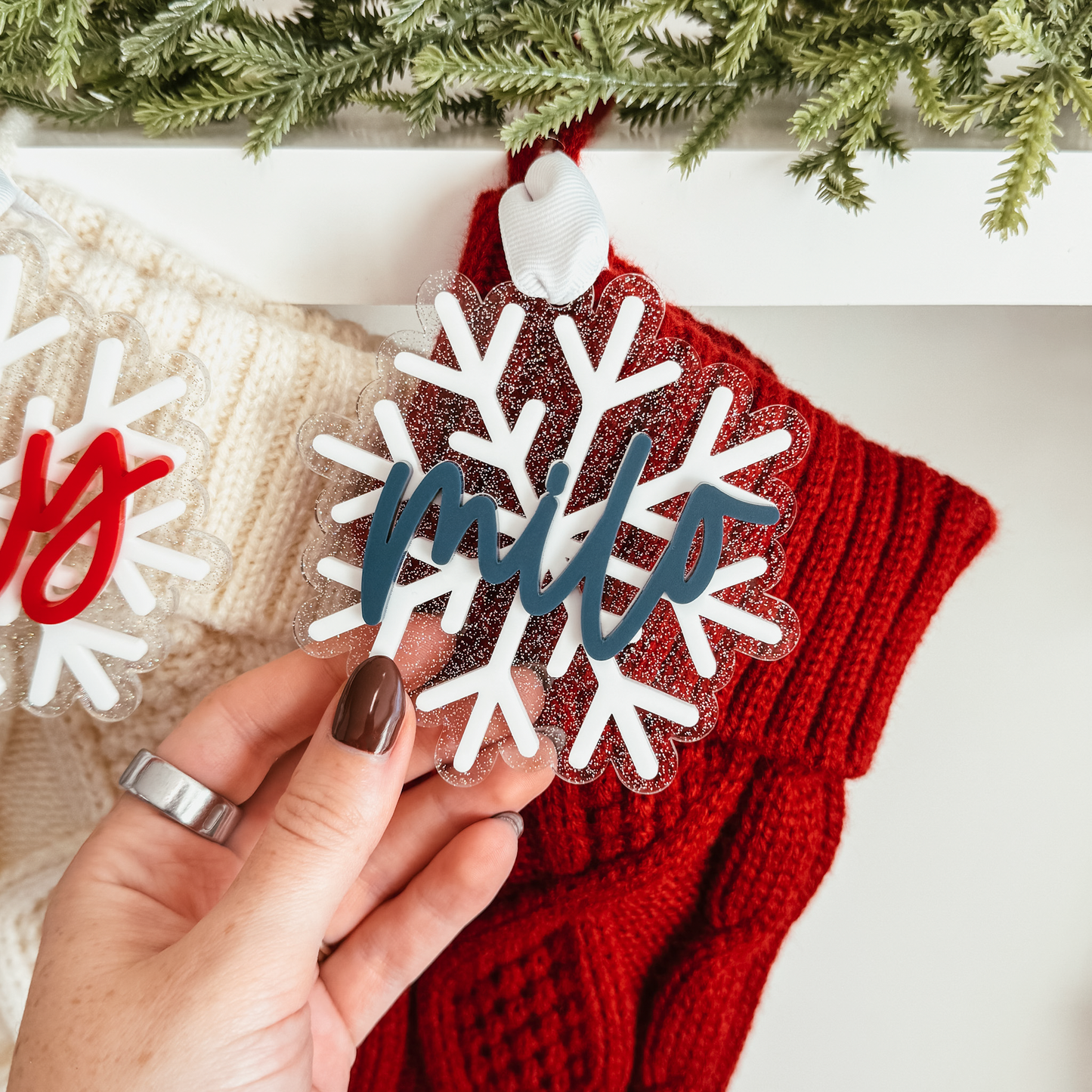3D Acrylic Snowflake Stocking Tag
