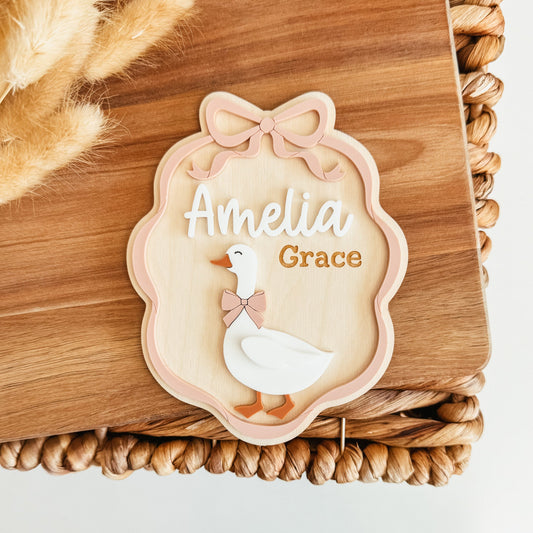 Goose Bow Frame Baby Name Announcement Sign