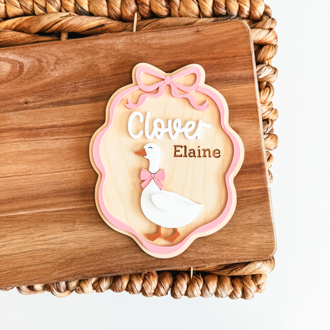 Goose Bow Frame Baby Name Announcement Sign