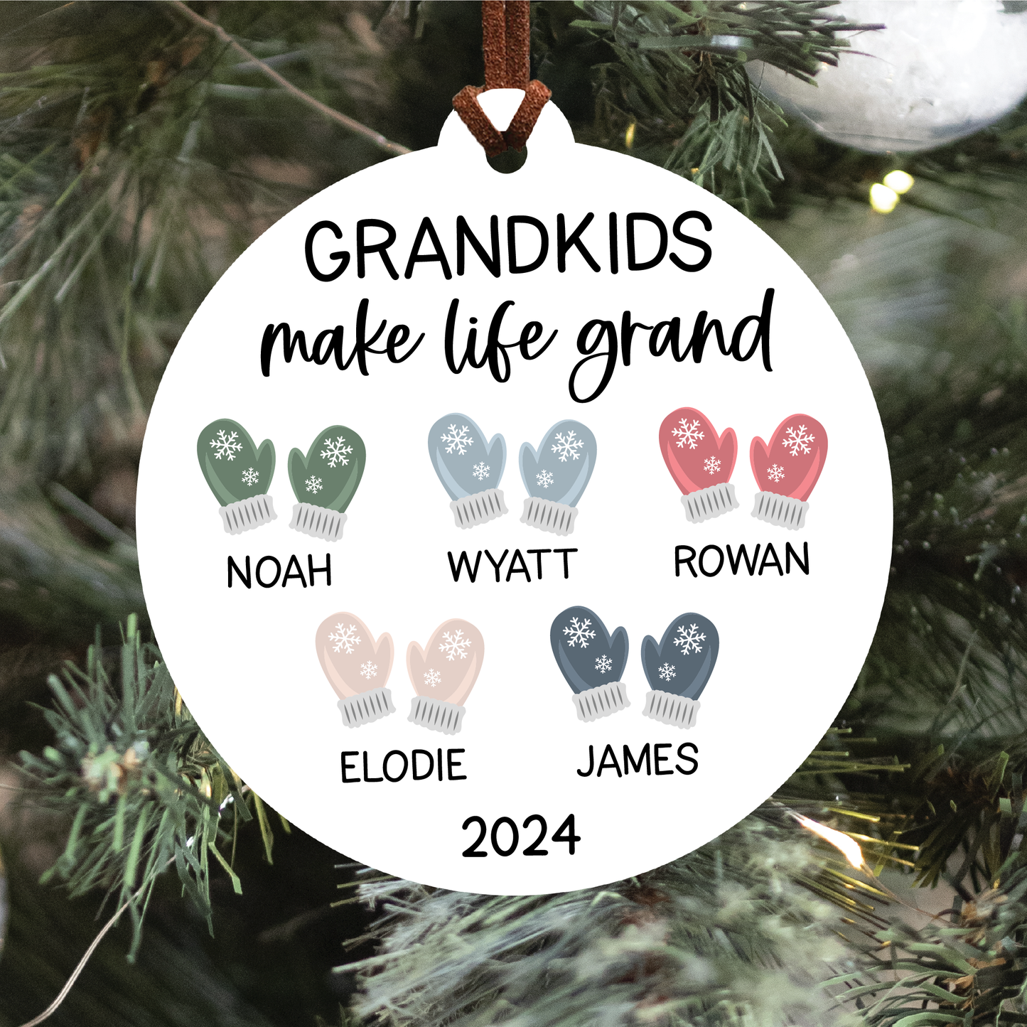Grandchildren Names Christmas Ornament | Mittens
