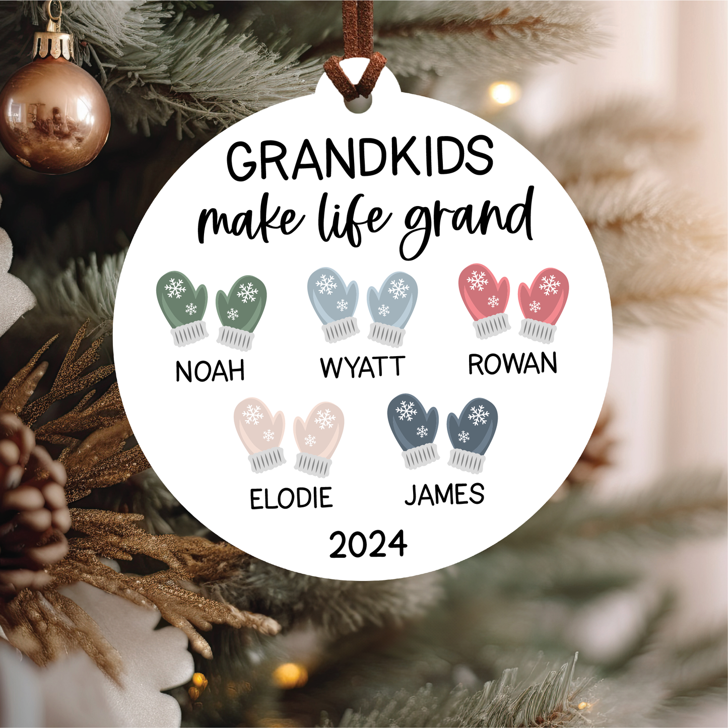 Grandchildren Names Christmas Ornament | Mittens