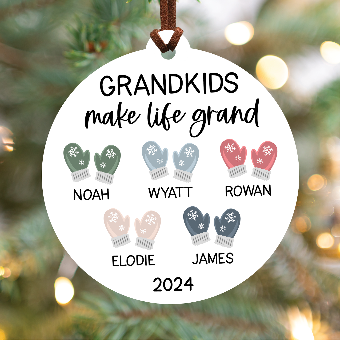 Grandchildren Names Christmas Ornament | Mittens