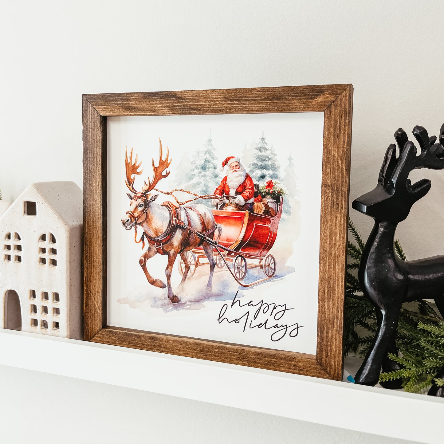 Happy Holidays Santa And Reindeer Sign