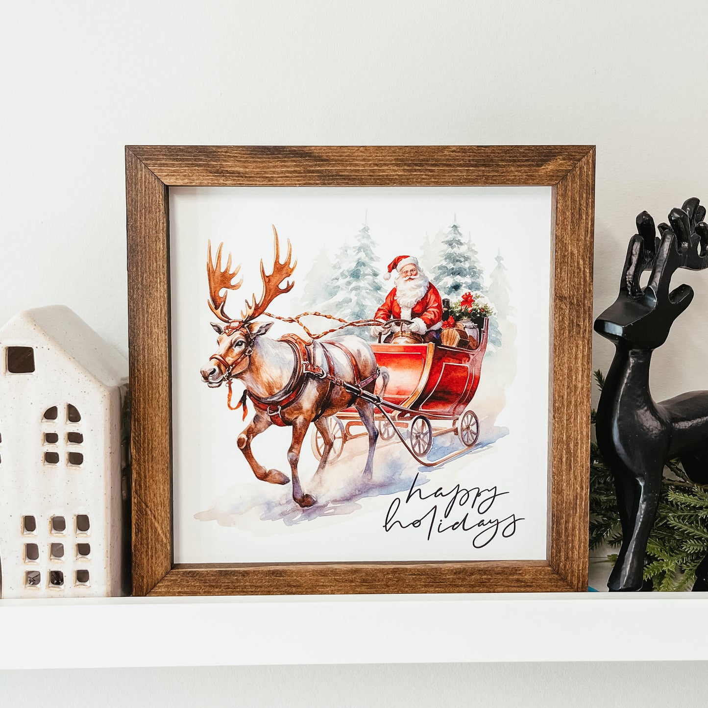 Happy Holidays Santa And Reindeer Sign