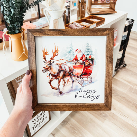 Happy Holidays Santa And Reindeer Sign