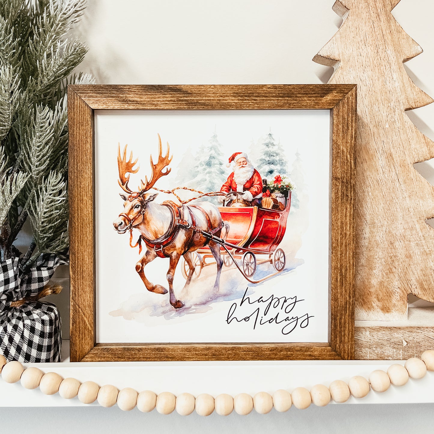 Happy Holidays Santa And Reindeer Sign