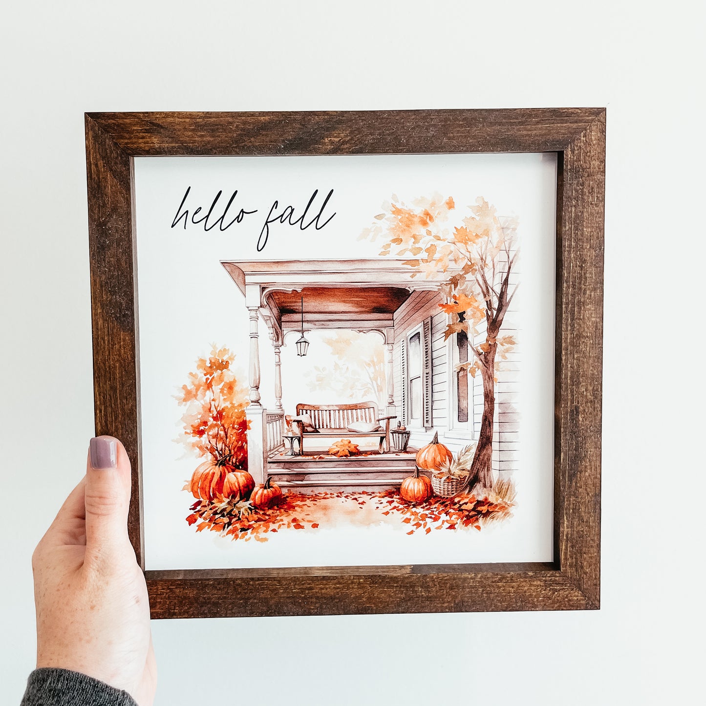 Hello Fall Watercolour Porch Framed Sign