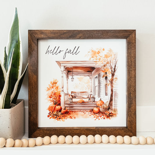 Hello Fall Watercolour Porch Framed Sign