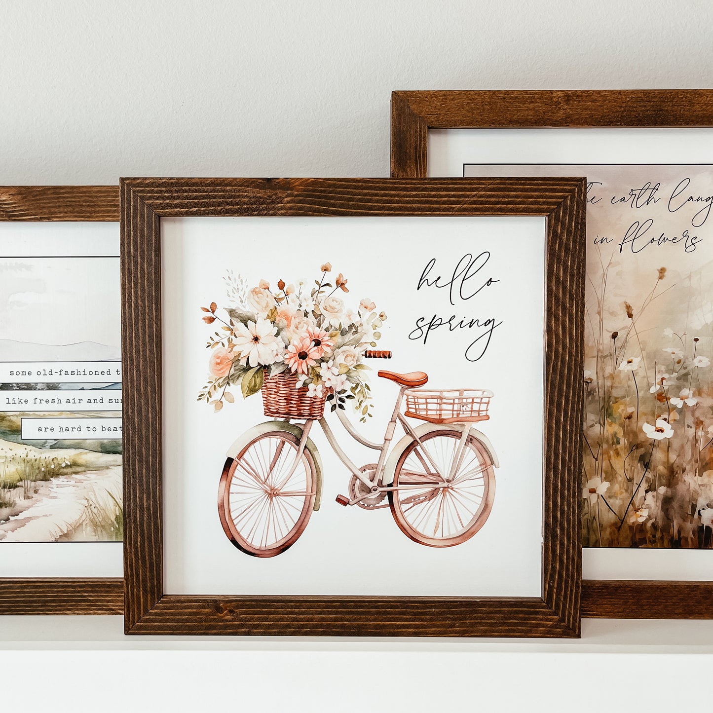 Hello Spring Flower Bike Framed Sign