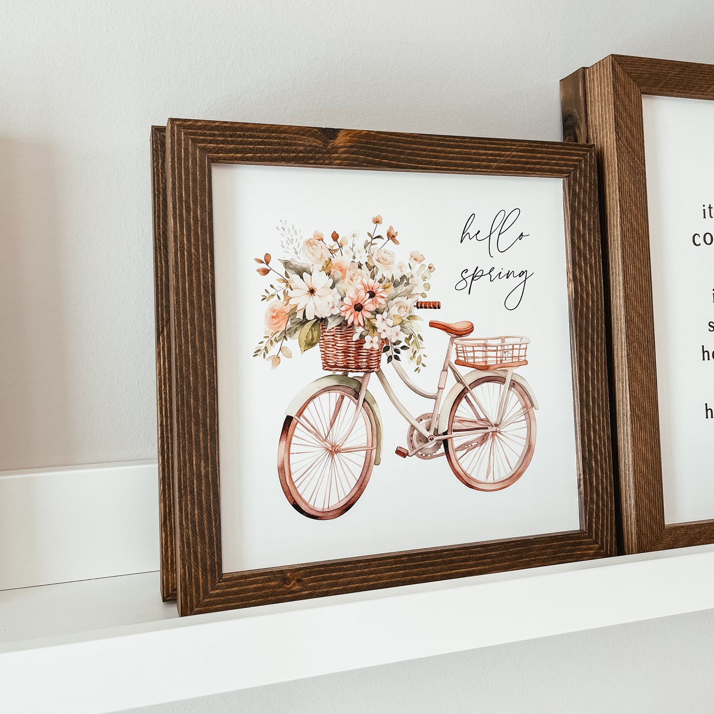Hello Spring Flower Bike Framed Sign