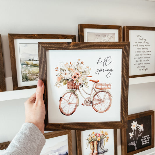 Hello Spring Flower Bike Framed Sign