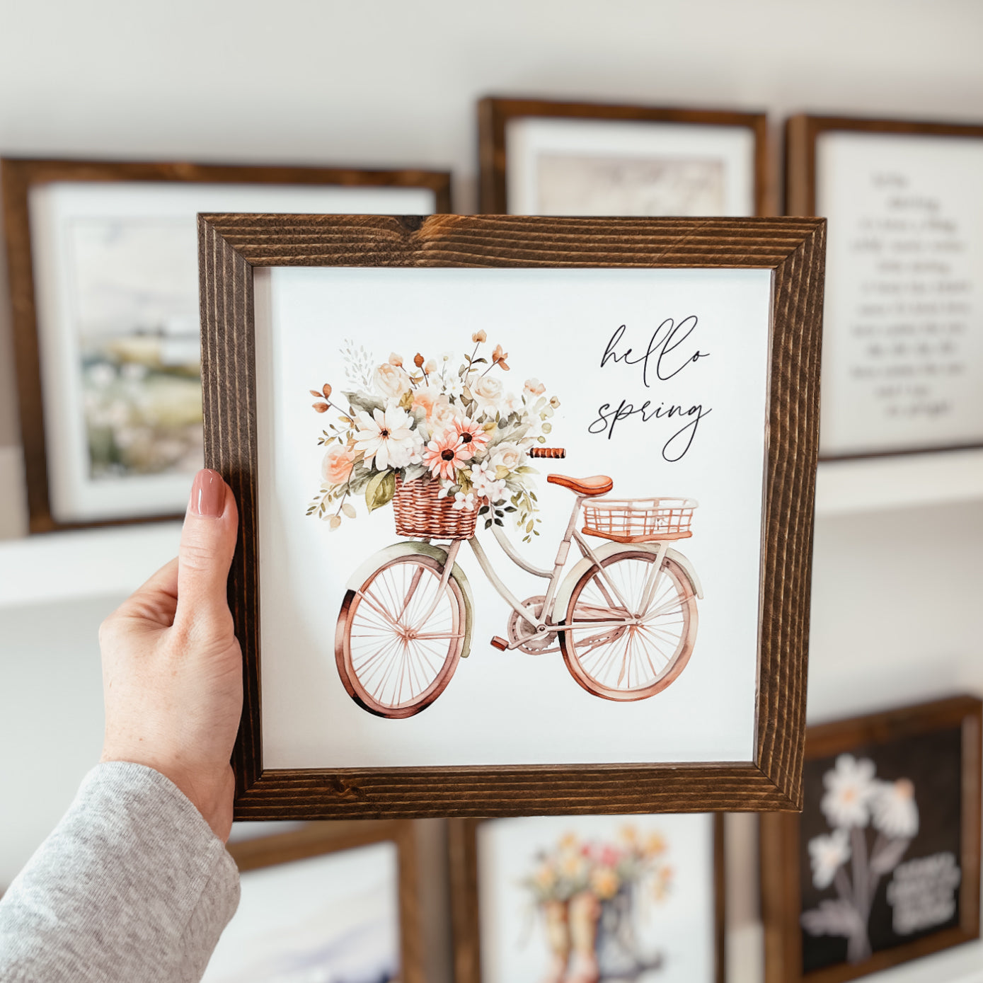 Hello Spring Flower Bike Framed Sign