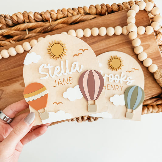 Hot Air Balloon Baby Name Announcement Sign