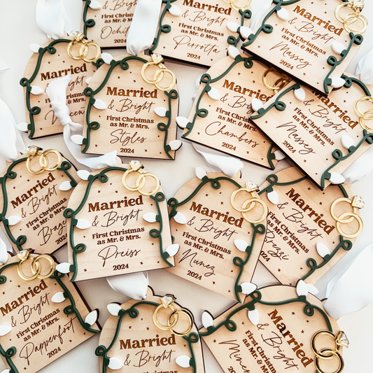3D Newlywed Married & Bright Christmas Ornament